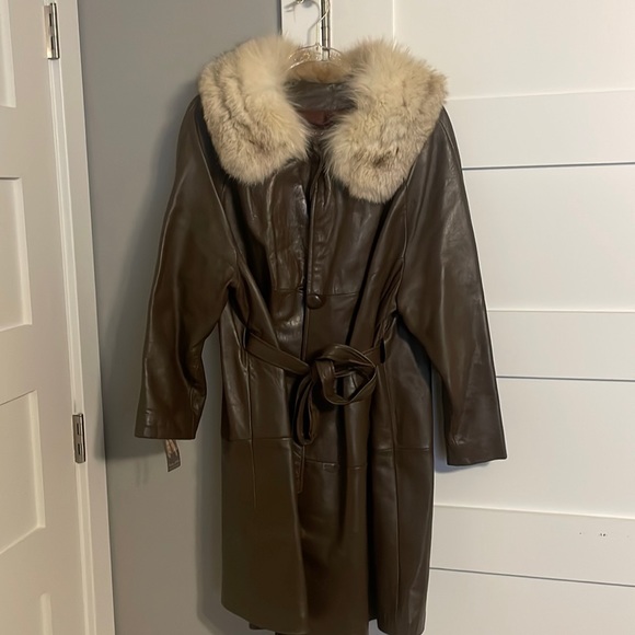 Jackets & Blazers - Real Leather trench coat with fur neckline